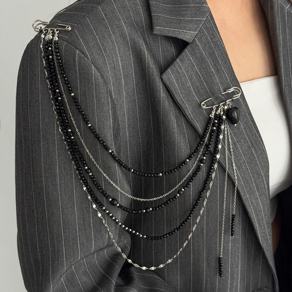 Exaggerated Clothing Tie Pin Alloy Bead Fixed Ornament New Tassel Chain Brooch  Men