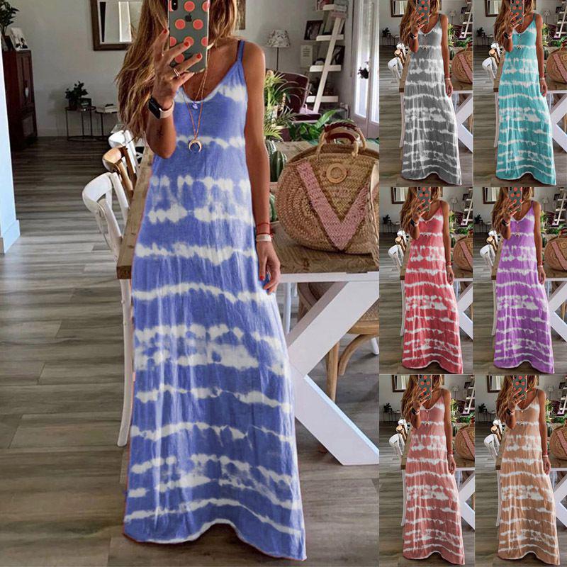 Women Summer Casual Long Maxi Dress With Fashionable Print For Beach Outings