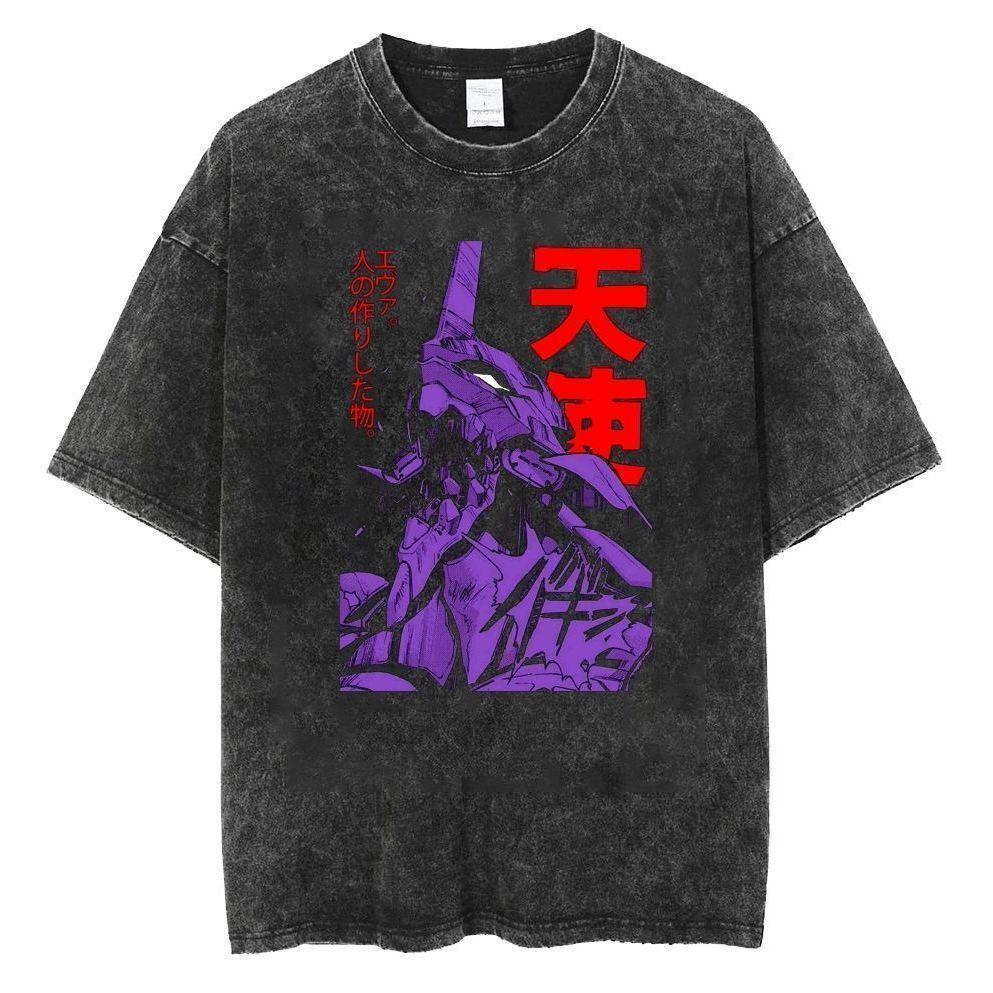 T-shirt Stampata Anime Neon Genesis Evangelion EVA da Uomo e Donna T-shirt Lavata Cotone Vintage di Alta Qualità Top