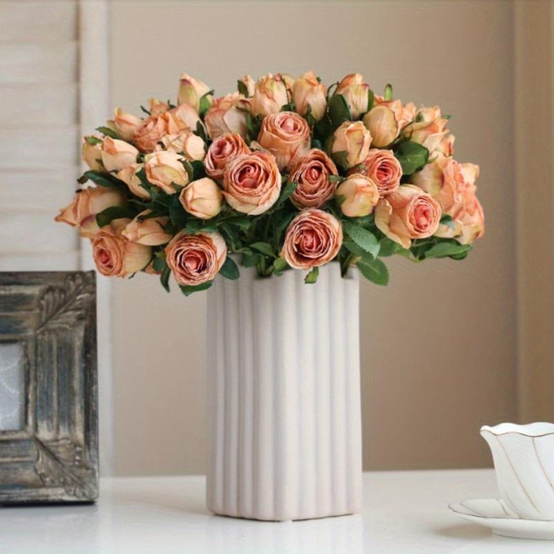 1Pc Multicolor Plastic 6-Stem Retro Burnt Edge Roses, Suitable for Wedding Party Decoration Home Decoration Potted Ornaments