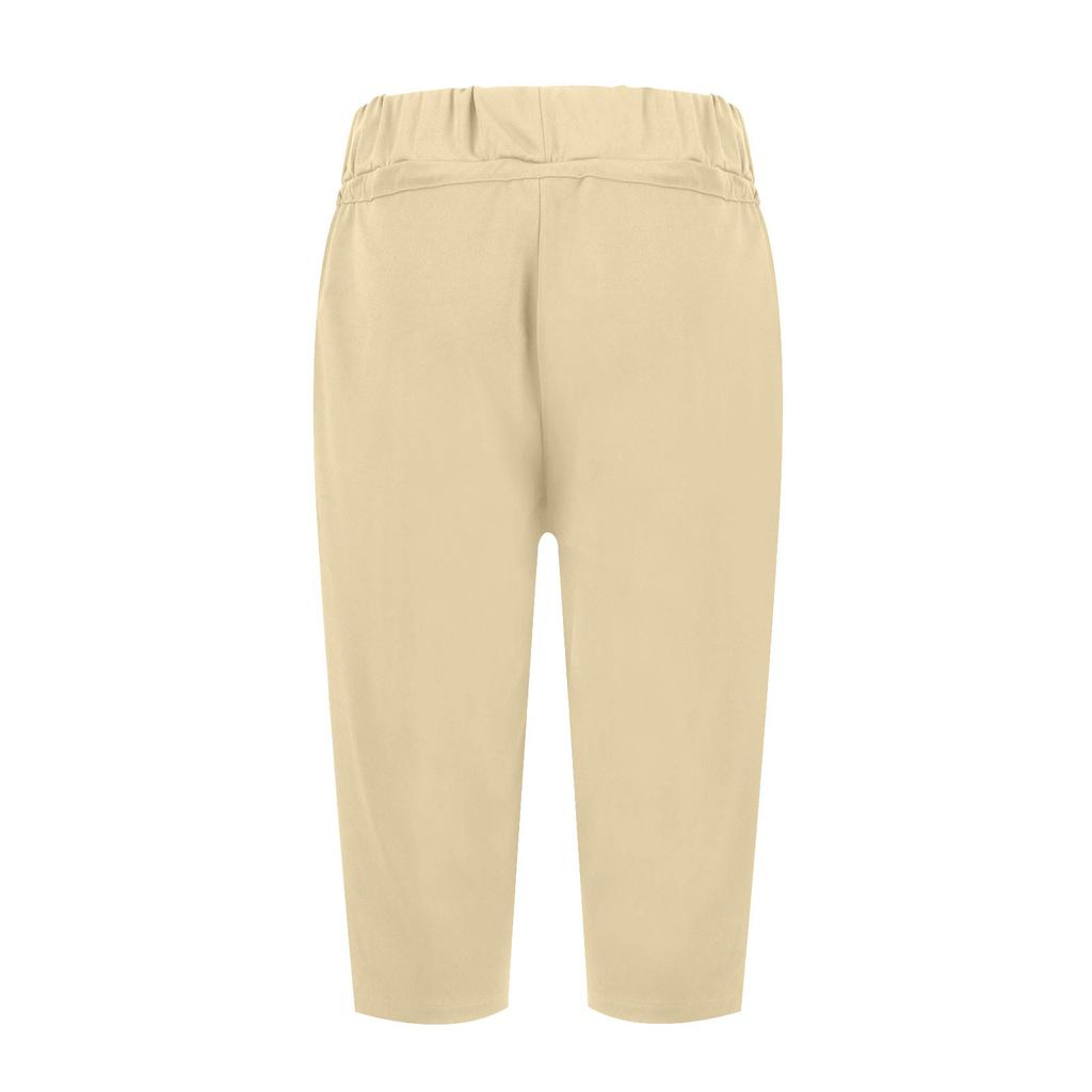 Women's Solid Color Casual Pants Elastic Waist High Waist Drawstring 7/10 Pants Athletic Casual Pants