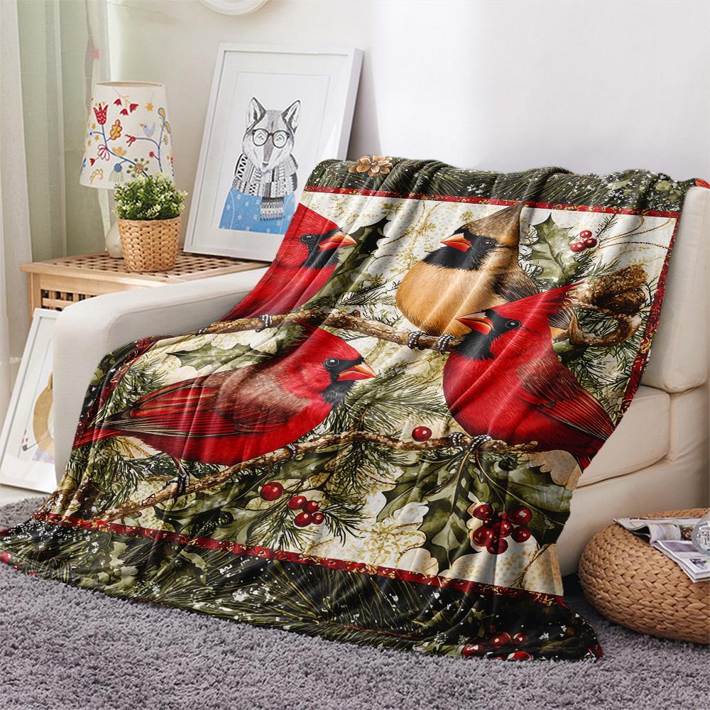 Bird Print Flannel Blanket, High Quality Comfortable for All Seasons, Home Decor, Warmth and Comfort, Perfect for Christmas Gifts