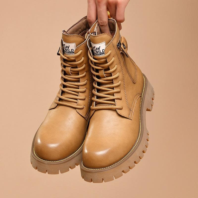 2025 Big Head High Top Martin Boots Men's Zipper Locomotive Leather Boots British Leather Platform Tooling Shoes Trendy Men's Shoes