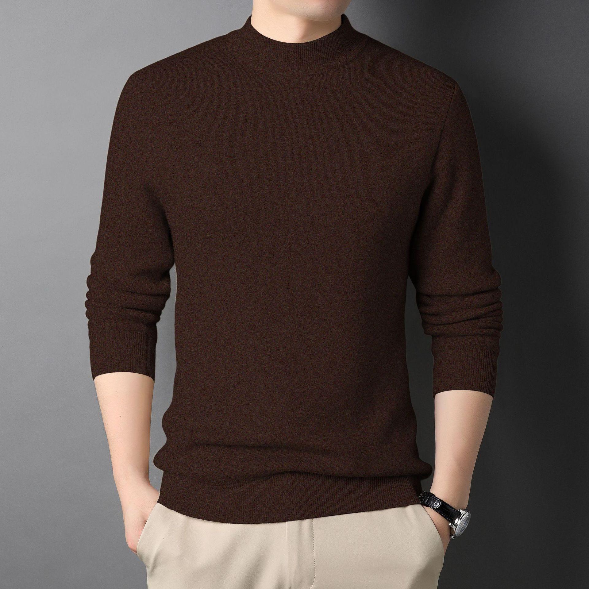Men s Autumn/Winter 2025 Solid Color Half-High Neck Sweater Pullover Knitwear XL кофейный