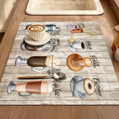 1 pz Tappetino di asciugatura in gomma con stampa di caffè in legno vintage per la cucina della caffetteria Tappeto da tavola Tappetino resistente in fango diatomeico Tappetino per animali domestici Articoli per il caffè
