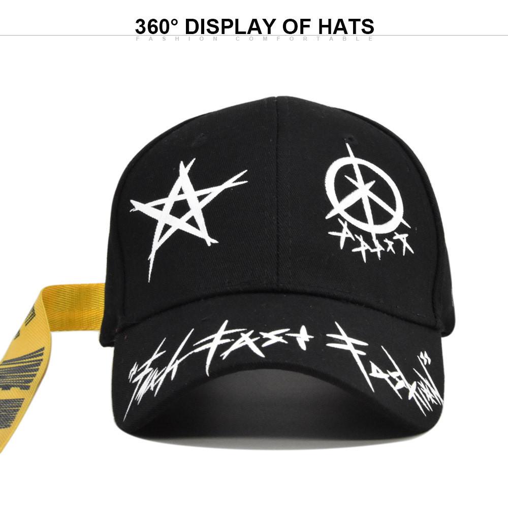 Five Cap Baseball Pointed Star Letters Printed Graffiti Long Strap Duckbill Cap