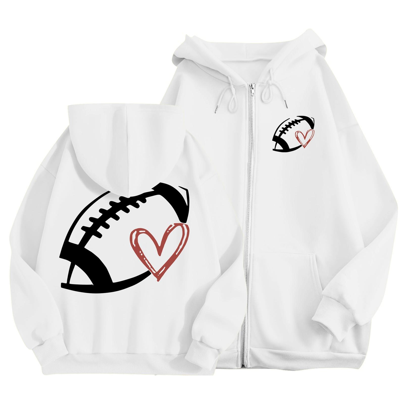 

Жіночий модний легкий жіночий пуловер з довгими рукавами та кишенями Худі з принтом у стилі регбі XXL білий