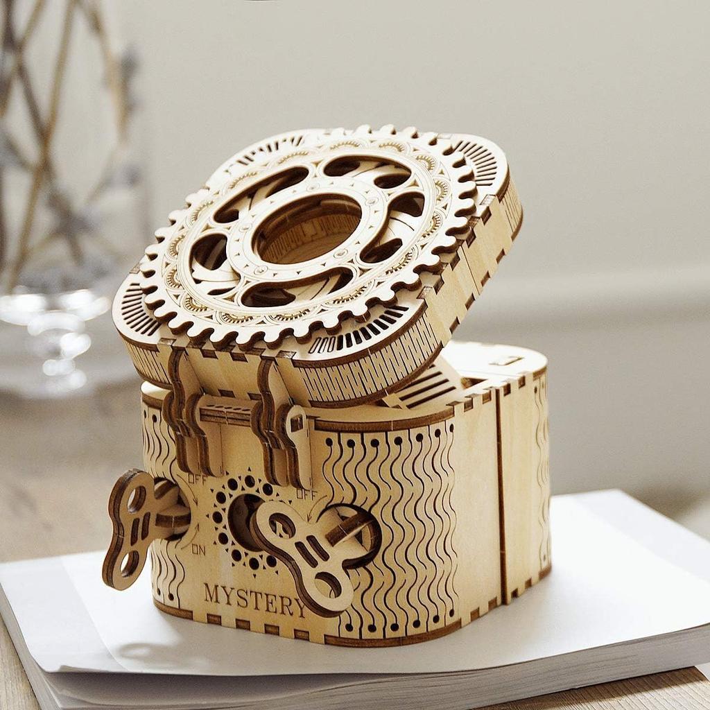3D-Holzpuzzle Mechanische Schatzkiste Modell DIY Denksportprojekte für Erwachsene Kinder ab 14 Jahren