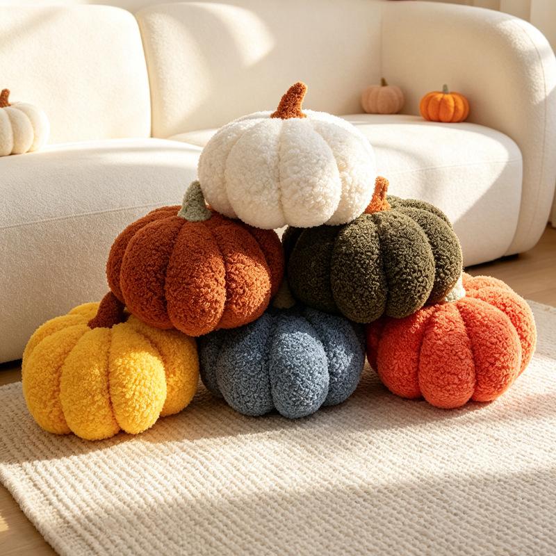 Coussin Peluche Citrouille Halloween Mignon Style Nordique - Ornement Décoratif pour Canapé de Salon