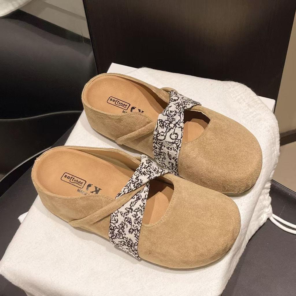 2025 summer new lazy half slippers women wear Korean version of bag head French with gentle heel with skirt