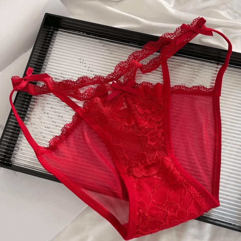 Seamless French Style Briefs Transparent Women Underwear Thin Strap Lace Flower Panties  Girl