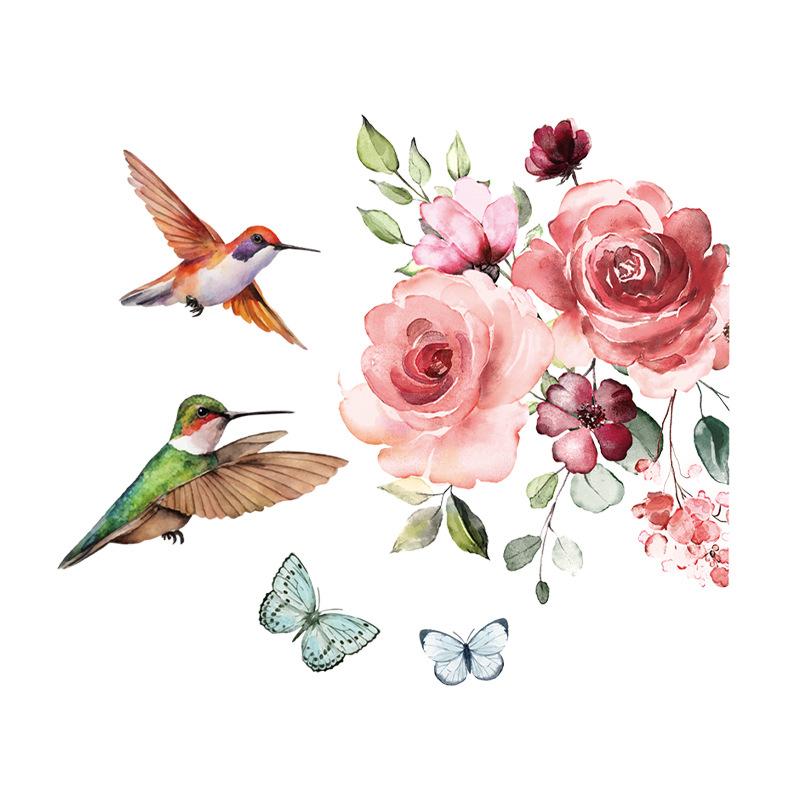

Hummingbird Flower Toilet Sticker Self-Adhesive Bathroom Waterproof Decoration Removable Wall Art 30x30cm різнокольоровий