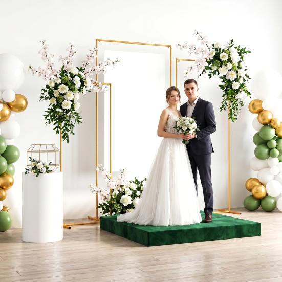 Gold Wedding Arch Backdrop Stand Square Stand, Set of 3, 6.6FT + 5.9FT +4.9FT, Metal Balloon and Flower Frame for Birthday Party, Baby Shower,