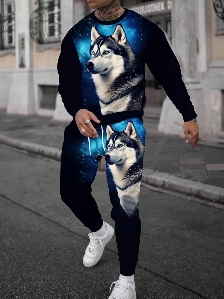 Men's Fall Winter 2026 Matching Set Stylish Crew-Neck Two-Piece Outfit Featuring Print and Trendy Streetwear Style