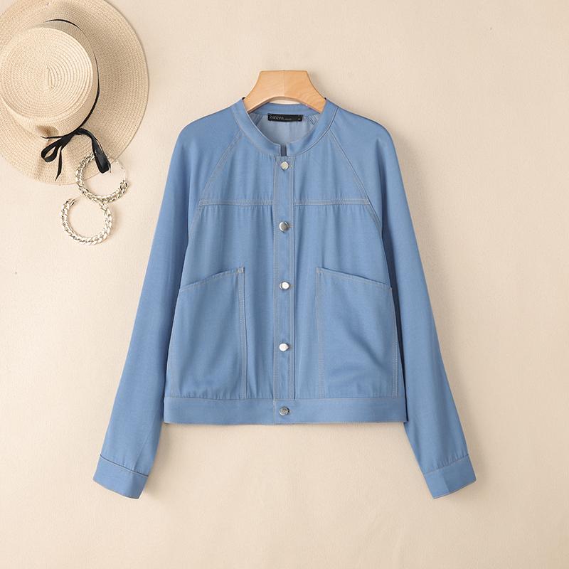 ZANZEA Dámská ležérní jednobarevná halenka s kulatým výstřihem s dlouhým rukávem