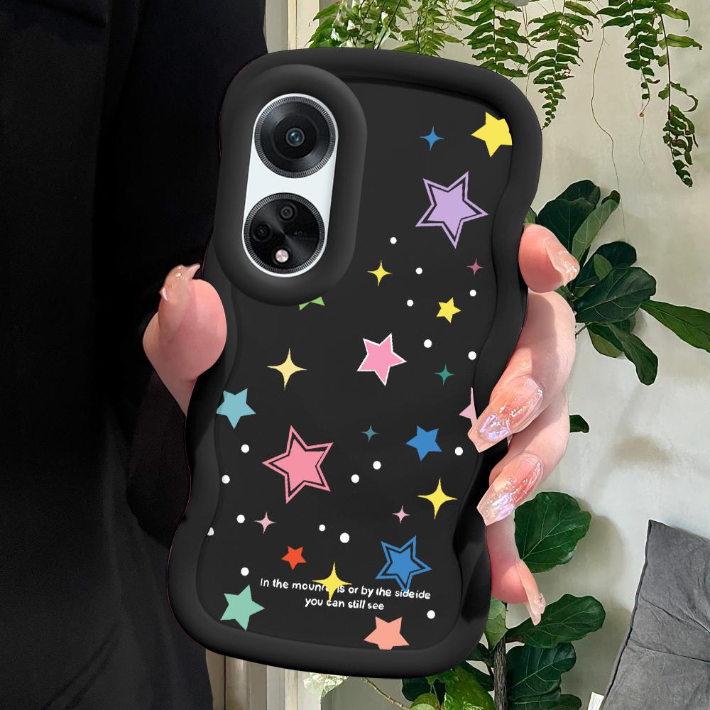 

Окрашенный узор Big Wave Edge Мягкий силиконовый материал Macaron чехол для телефона противоударный защитный резиновый чехол для OPPO Reno Realme OPPO A77 4G чёрный