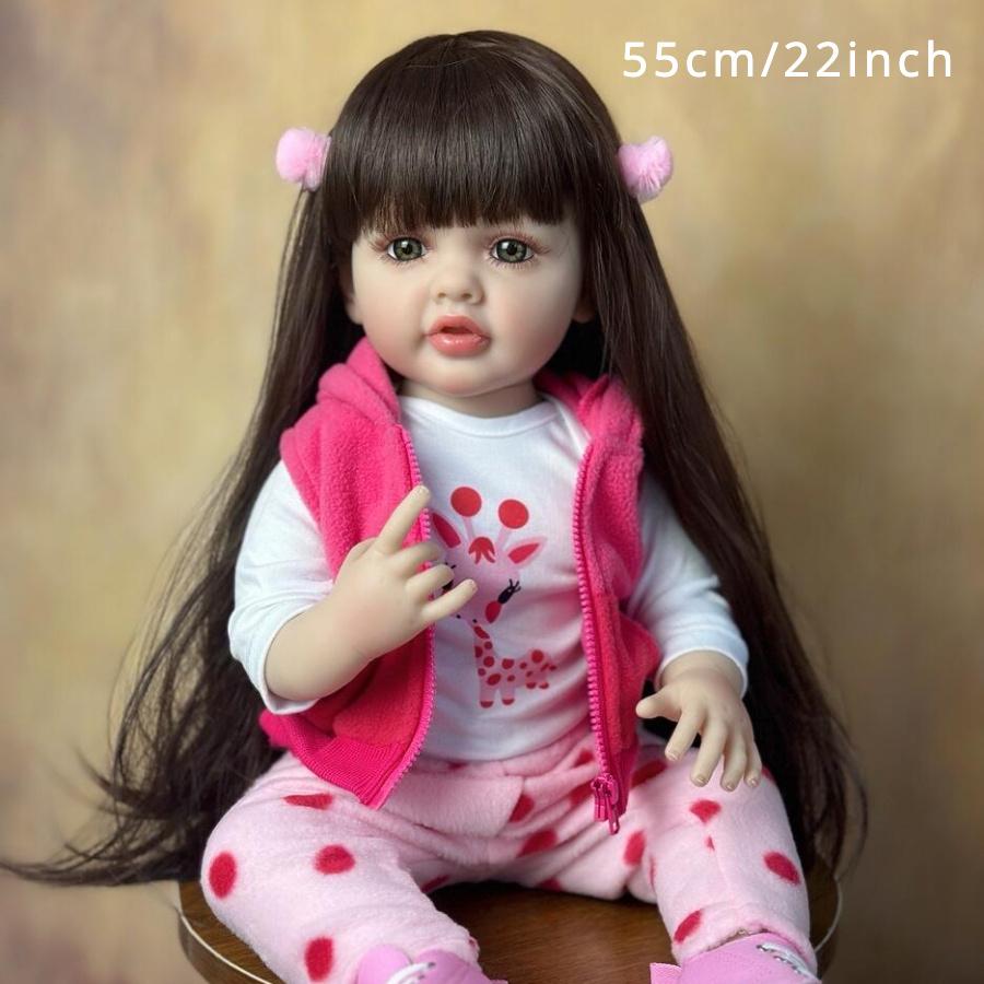 BZDOLL 55cm 22inch Full Body Vinyl Reborn Baby Doll Lifelike Newborn Bebe Girl Birthday Gift Lovely Bath Toy
