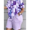 Summer Fashion Women's Gradient Butterfly 3D Printing Fashionable Comfortable Breathable Loose Large Size Short Sleeved Shorts Sports Suit