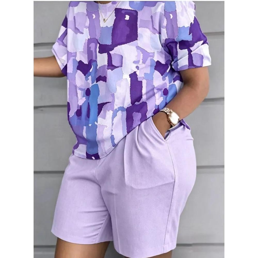 Summer Fashion Women's Gradient Butterfly 3D Printing Fashionable Comfortable Breathable Loose Large Size Short Sleeved Shorts Sports Suit