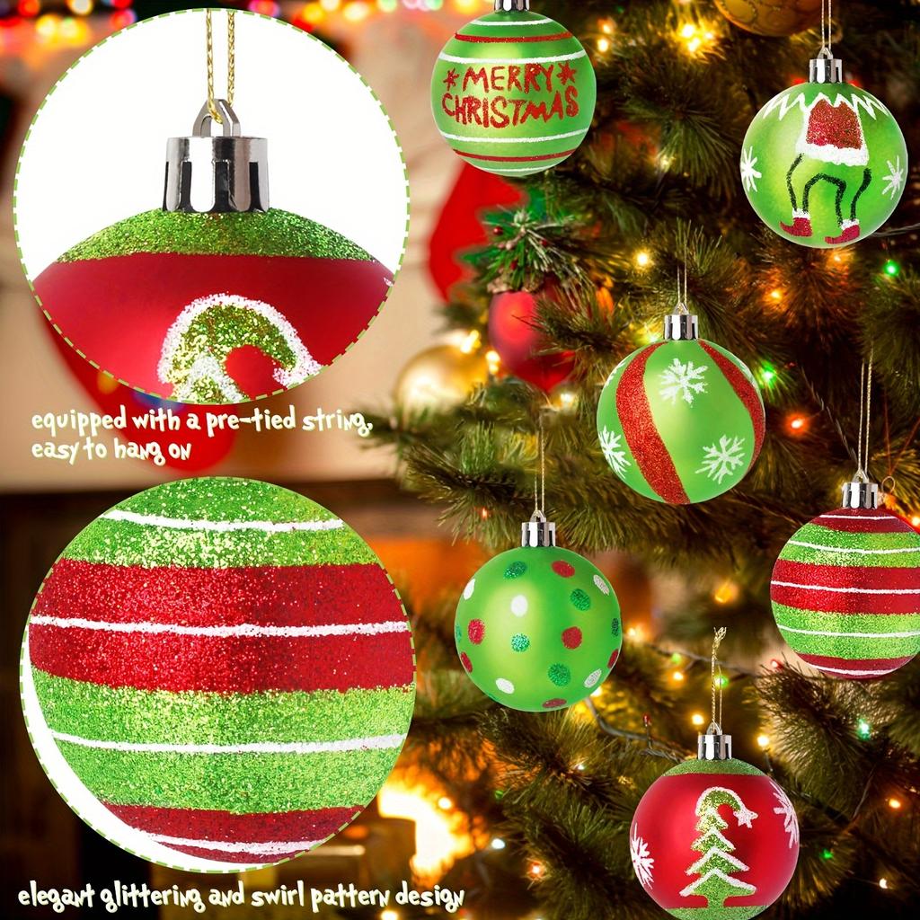12Pack Festive Christmas Tree Ornaments, 5.99cm Glittering Red,Green Hanging Balls,Contemporary Style Plastic Holiday Decorations for Xmas,No Feather