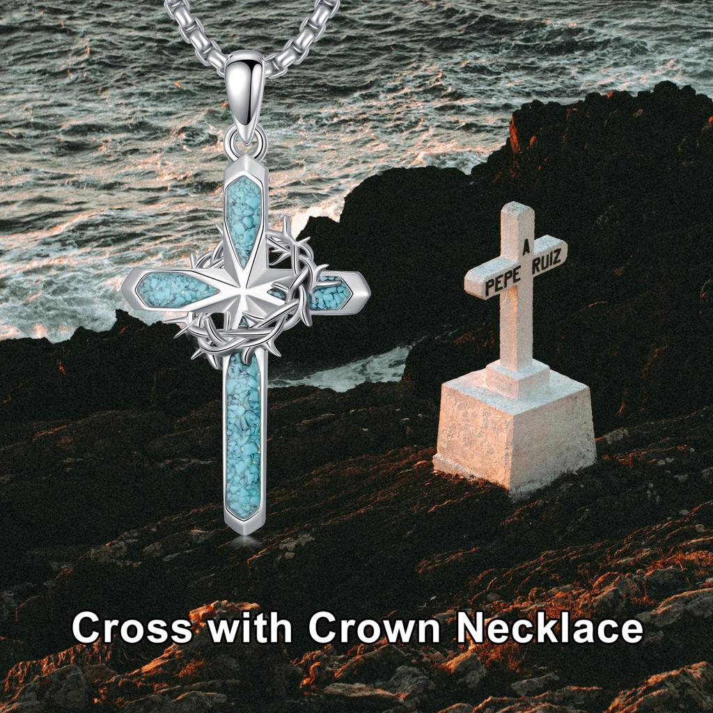 [YFN] Sterling Silver Crown of Thorns Necklace, Catholic Cross, Crown Necklace, Crown of Thorns, Catholic Jewelry for Men