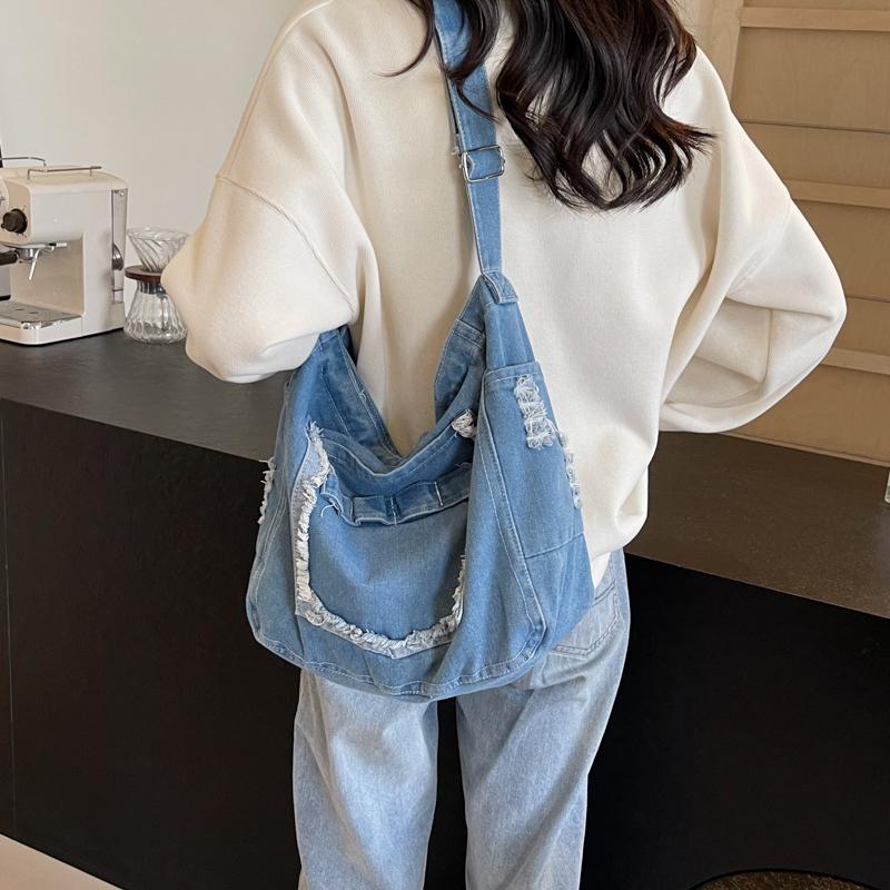 Denim Messenger Bag Damen Große Kapazität Umhängetasche Student Schultertasche