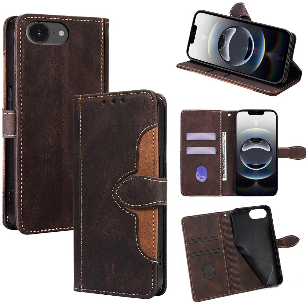 For iPhone 16e Case Leather Wallet Phone Cover with Straw Hat Magnetic Clasp