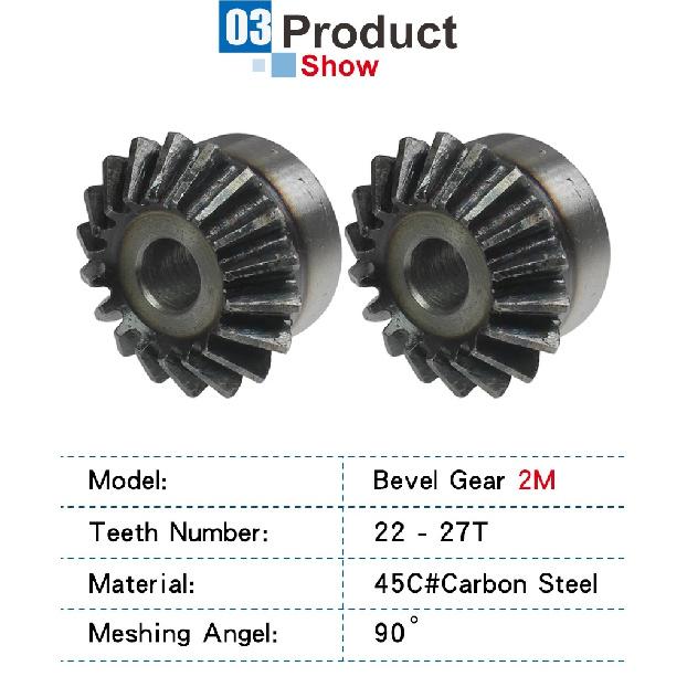 1 Piece Bevel Gear 2M22T/23T/24T/25T/26T/27T Gear 90 Degrees Meshing Angle Carbon Steel Transmission Ratio 1:1 Transmission Part