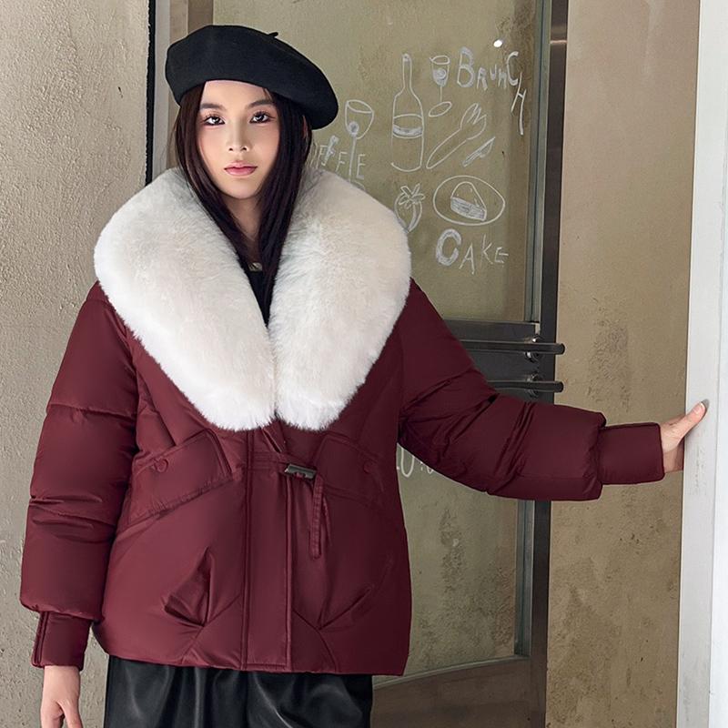 Streetwear Big-Fur-collar Down Cotton-padded Jacket Women's Winter Short Parkas Thicken Warm Coats Lady Fashion Outerwear