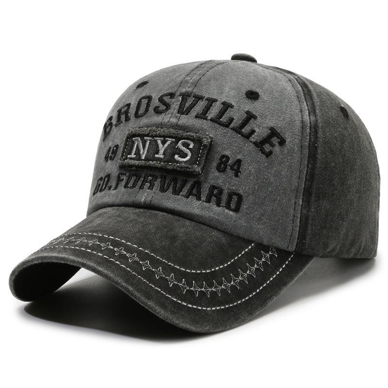 Washed Denim Fabric Curved Brim Cap Male And Female Alphabet Embroidered Baseball Cap Cap Adjustable