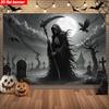 2D Flat, 1pc Gothic Halloween Banner - Death, Skull, Cemetery Background - Ghost Halloween Party Decoration