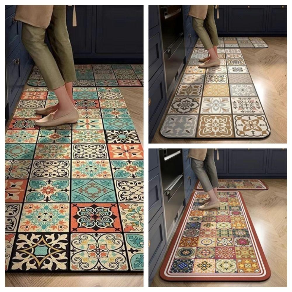 Retro Kitchen Floor Mat Quick-drying Doormat Durable Floor Rug  Household