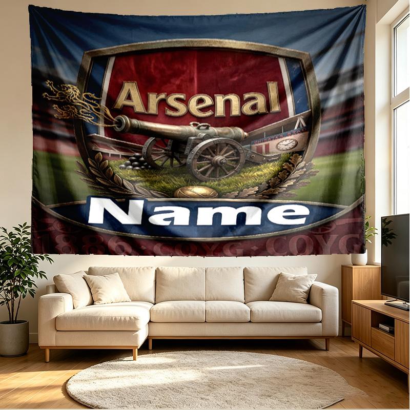 Benutzerdefinierter Name Personalisierte Arsenal F.C Druck Wandteppich, Wandkunst Dekor, Schlafzimmer, Studentenwohnheim, Wohnung, Wohnzimmer, Party-Hintergrund, Geschenk zum Geburtstag