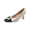 Square Head Color Matching High Heels Women's Thin Heels 2025 New Huizhou Women's Shoes Rhinestone Metal Buckle Small High Heel Light Mouth Single Sh