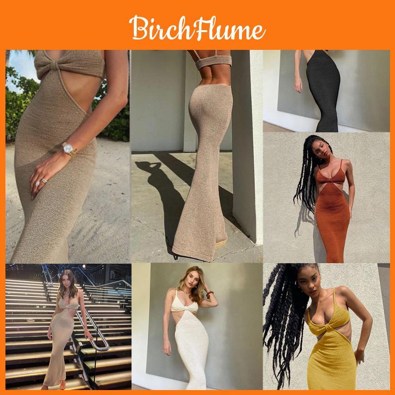 Maxi Dresse Spaghetti Strap Hollow Out Bodycon Dress Backless Cut Out Wrap Dress