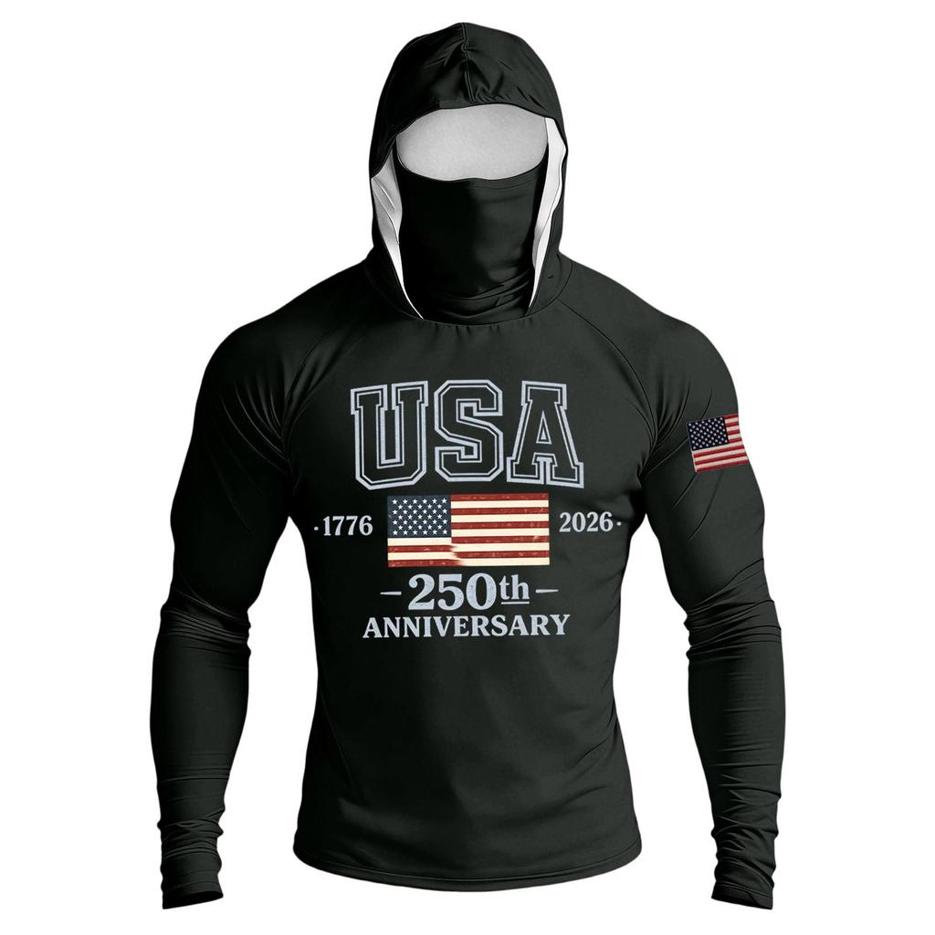 Men's Casual Raglan Sleeve Hooded Long Sleeve Sun Protection Shirt USA 250th Anniversary Graphic Lightweight Performance Top