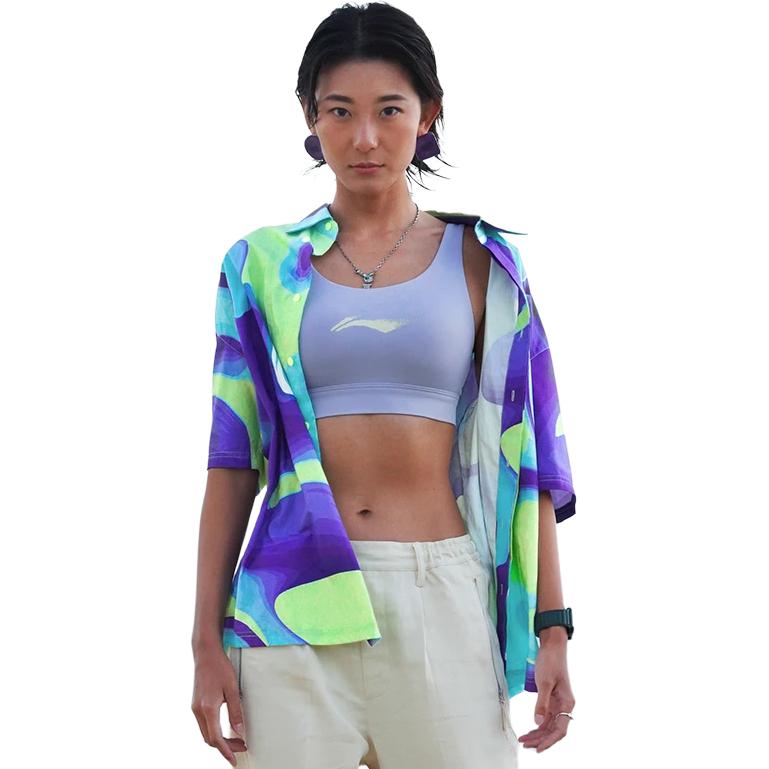 Li Ning Sports Fashion Series 22 Spring Summer Trend Music Festival All Over Print Loose Big Logo Casual Short Sleeve Shirt Women shirts ASHS018-1