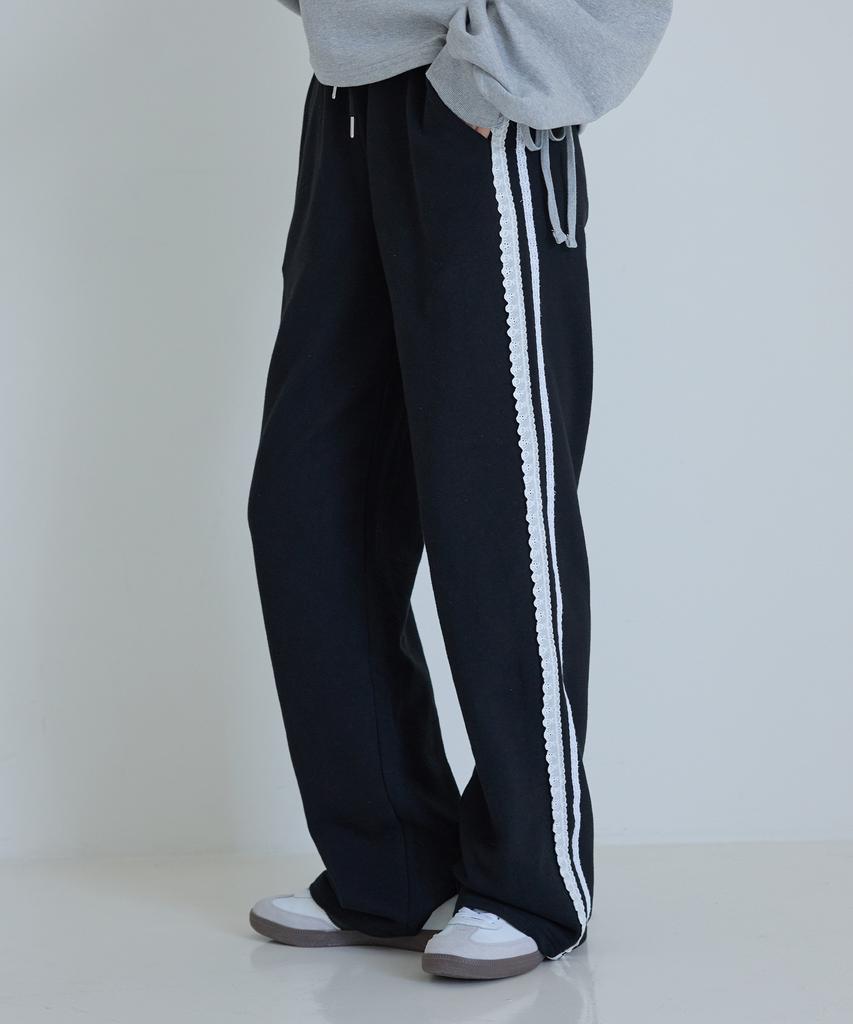 AWESOME STUDIO Lace-Detailed Sweatpants Melange Grey