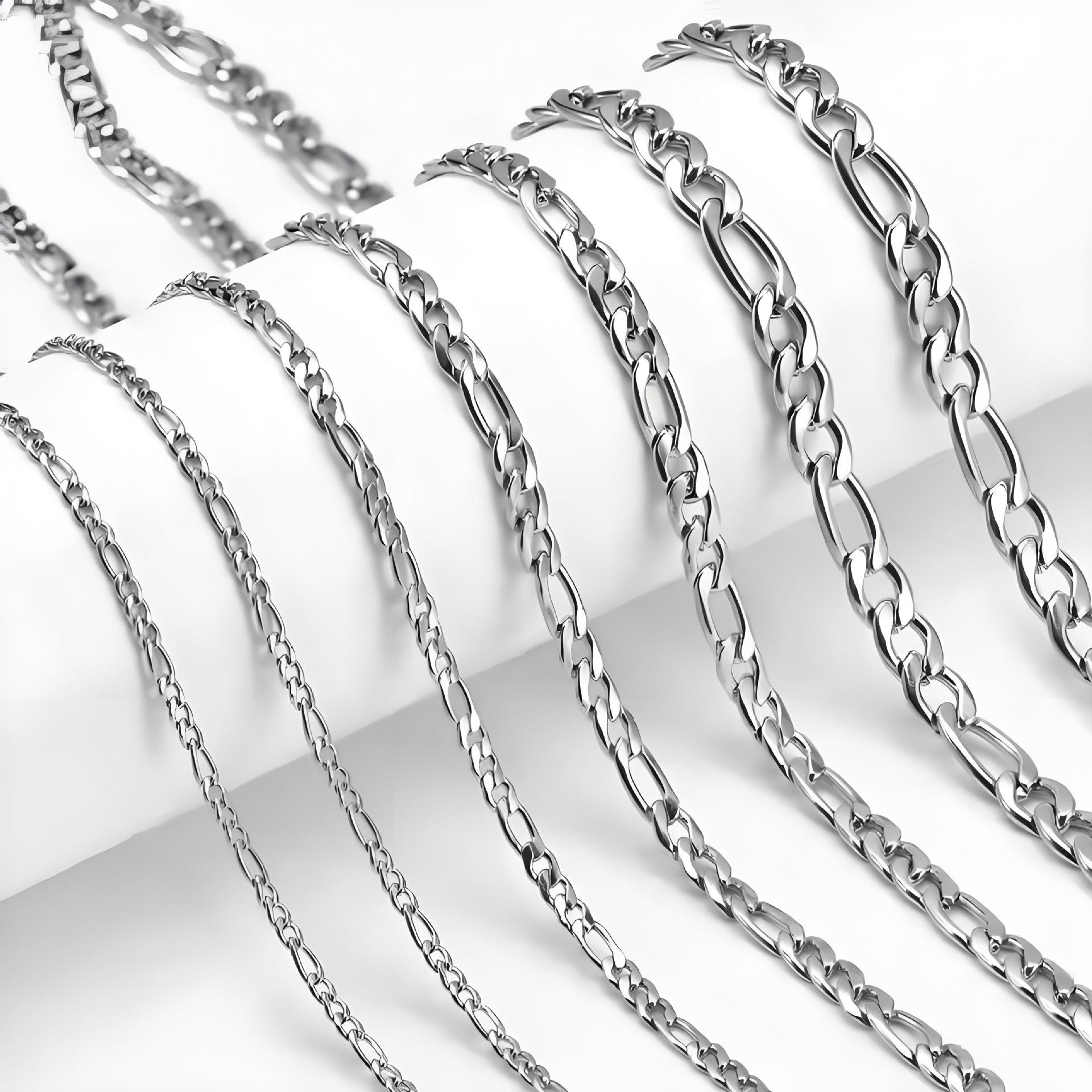 

Ланцюжок Фіґаро з нержавіючої сталі: Чоловічий та жіночий кубинський хіп-хоп ланцюжок 0.8mm wire, approx. 3mm wide