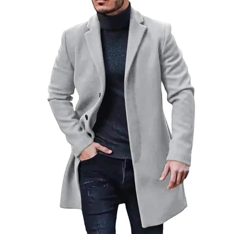 Men's Coat Woolen Overcoat  Windbreaker Solid Color Trench Autumn and Winter Outerwear Cardigan Jaqueta Masculina