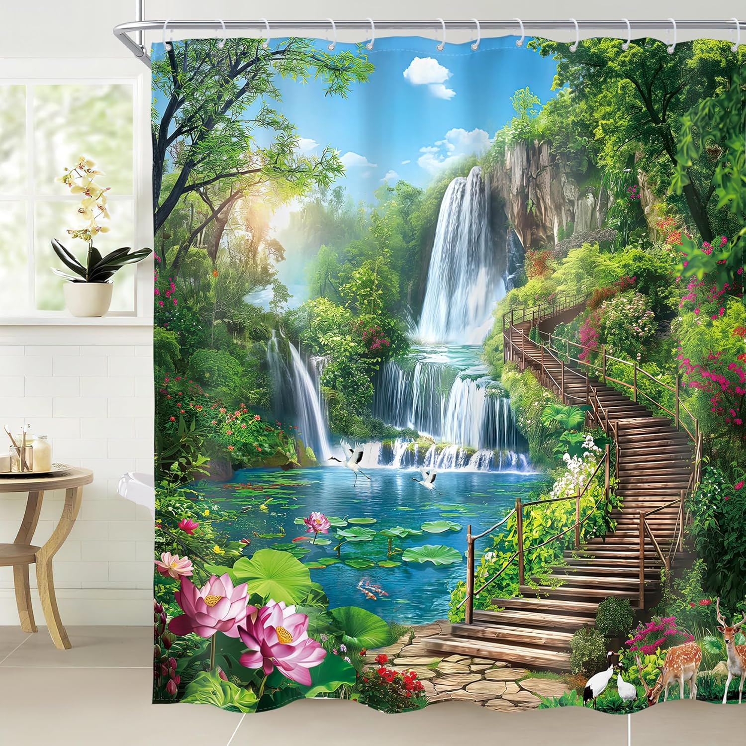

Bible Verse Scripture Shower Curtain Christian Zen Stone Spa Beige Massage Meditation Relaxing Lotus Cloth Fabric Waterproof 90x180CM