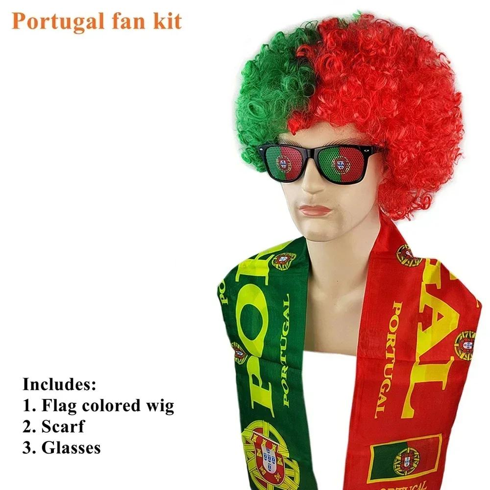 

Hot National Team Football Match Costume Sets Colorful Curly Wig Flag Sunglassses Soccer Fans Funny Party Performance Supplies