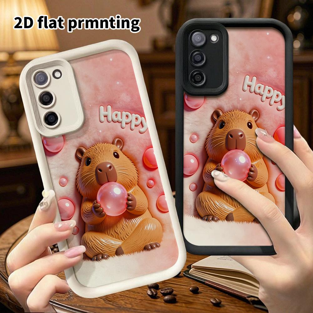 Phone Case: 2D Flat Samsung Galaxy A34 A35 M05 M06 S20 S22 S21 FE Plus 5G Step Protective Case, Plump Embossed Capybara, Christmas and Halloween Gift