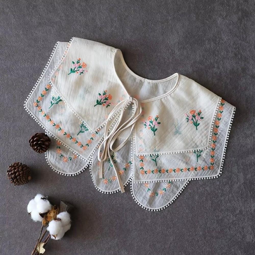 Lace Trim Floral Embroidered False Collar Double-layer Shoulder Wrap  Women Fashion