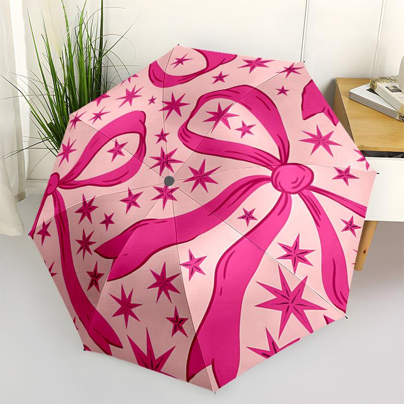 

1pc Pink Ribbon Stars Automatic Umbrella Portable Home Essential Umbrella, Iron Umbrella Structure Suitable for All Seasons yy251123152