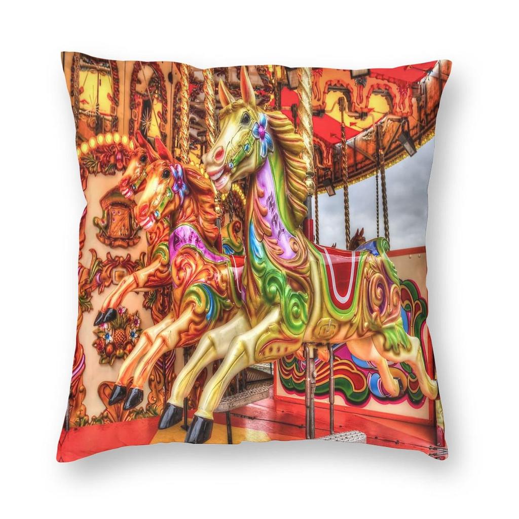 Victorian Carousel Royal Albert Dock Square Pillowcase Polyester Linen Velvet Creative Zip Decor Throw Pillow Car Cushion Case