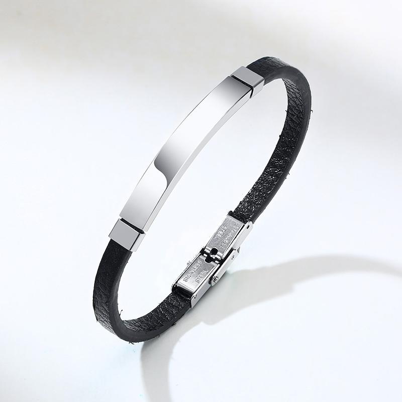 Simple Engraving ID Men Bracelet For Classic Male Leather Stainless Steel Bracelet Unique Unisex Custom Gift