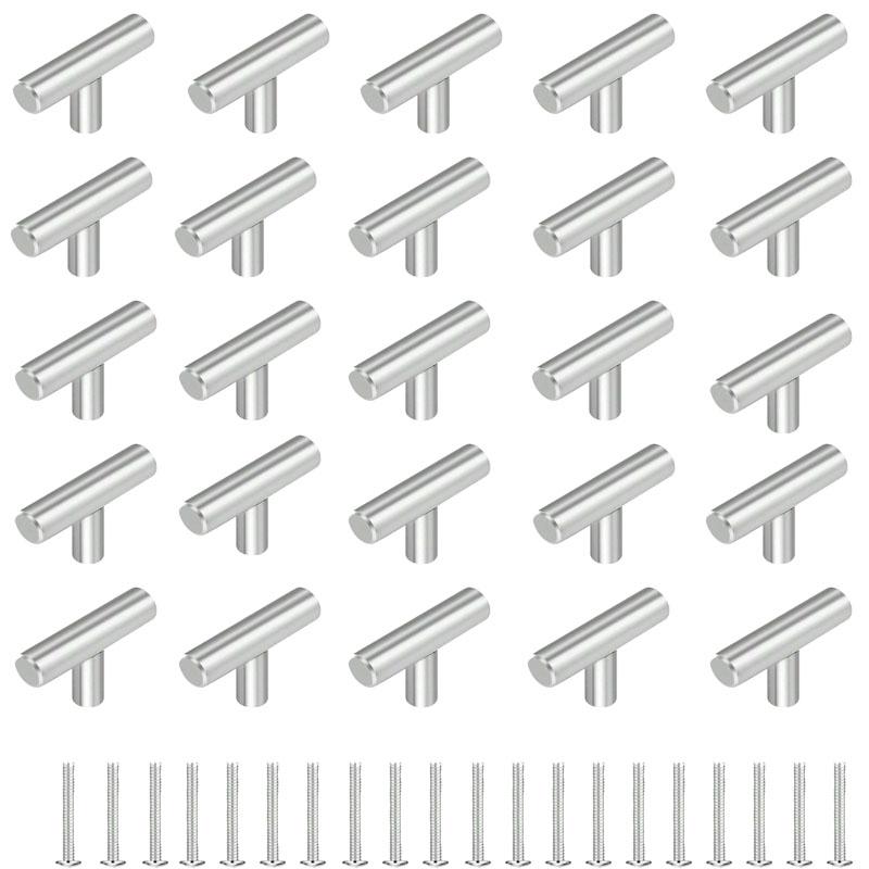 20 Pack Cabinet Knobs Matte Stainless Steel Kitchen Drawer Pulls Single Hole T-Shaped Handles 2 Inch Overall Length