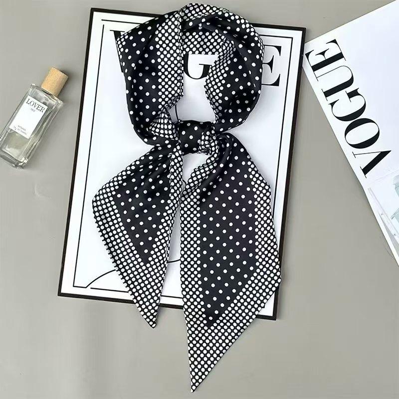 Fashion Blue Print Silk Scarf Women Soft Satin Horse Hairband Bevel Neckerchief Office Hijab Headband Foulard Bag Ribbons Gift