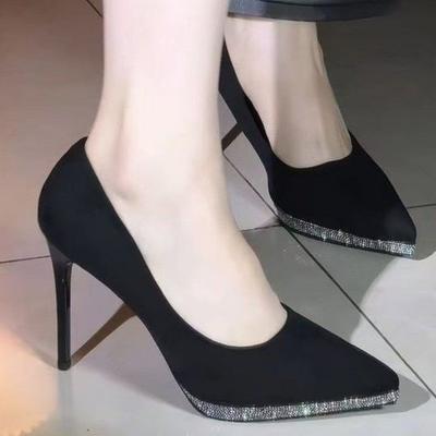 Leather Suede Super High Heels Spring New Pointy Shallow Mouth Thin with Waterproof Platform Temperament Single Shoes
